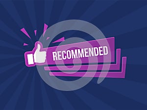 Recommended banner with thumbs up on dark striped blue background