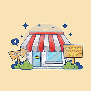 Recommended best store illustration vector. 5 stars favorite seller shop illustration