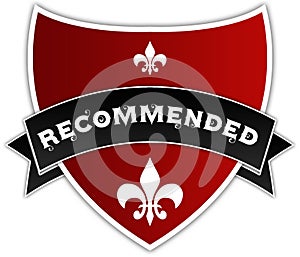 RECOMMENDED on black ribbon above red shield.