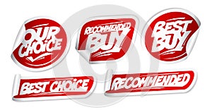 Recommended buy, best choice, best buy vector stickers collection