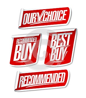 Recommended, our choice, best buy and recommended buy