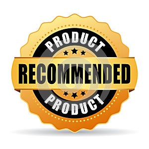 Recommended product gold vector icon