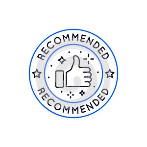 Recommended sticker, lable, badge, logo. Recommended circle with thumb up for social media, web design.