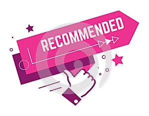 Recommended thumb up pink banner with stars vector