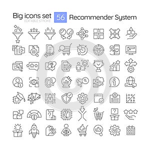 Recommender system linear icons set
