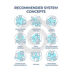 Recommender system soft blue concept icons
