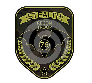 Recon troop military emblem patch with bat, ribbon, star and branch