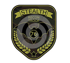Recon troop military emblem patch with bat, ribbon, star and branch photo