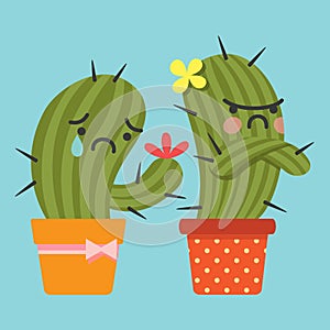 Reconcile and loving couple of cactus