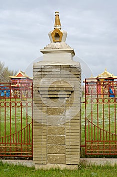 Reconciliation mortar on a support of a fencing of the Buddhist temple complex`Gold Monastery of Buddha Shakyamuni`. Elista, Ka