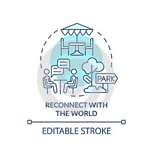 Reconnect with world turquoise concept icon