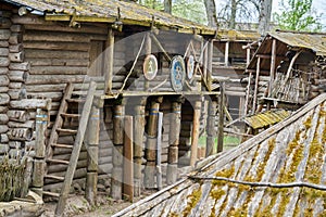 Reconstructed ancient wooden fortification in the outdoor archeological museum of Celtic culture