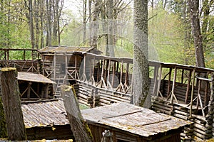 Reconstructed ancient wooden fortification in the outdoor archeological museum of Celtic culture