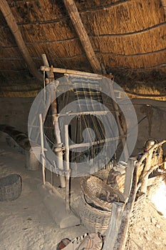 A reconstructed iron age loom in a round house located at Castell Henllys Iron Age Hill Fort