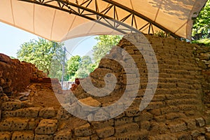 Reconstructed mudbrick walls of Troy ancient city photo