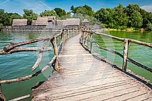 Reconstructed neolithic lake dwelling on the shore of lake Constance