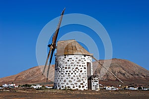 Reconstructed old mills near the village of Villaverde on the island of Fuerteventura