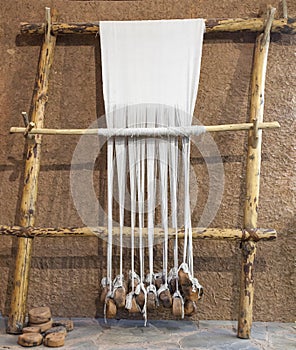 Reconstructed prehistoric age weaving loom