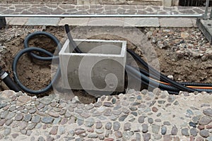 reconstruction of city pipes with pipe laying and excavation excavation