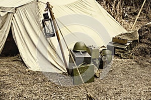 Reconstruction of life and subjects of second world war, military camp