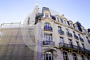 Reconstruction with scaffolding old haussmann building in Bordeaux city France