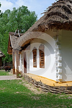 Reconstruction of a traditional farmer's house in open air museum, Ukraine photo