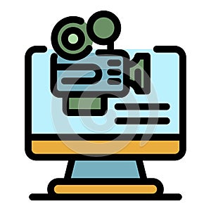 Record computer camera icon color outline vector