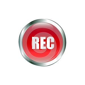 Record icon vector image round 3d button with metal frame