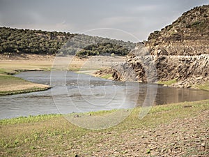 Record low water level of shrinking ricobayo reservoir in spain