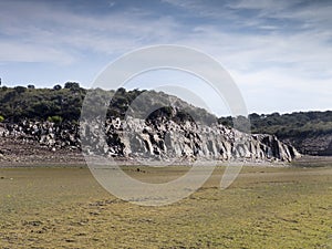 Record low water level of shrinking ricobayo reservoir in spain.