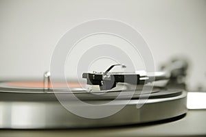 Record player shot with wide aperture and focus on cartr