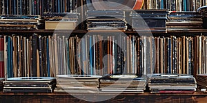 Record Player on Wooden Shelf. Generative AI