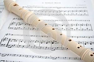 Recorder on sheet music