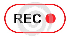 Recording sign button, red app panel, rec, vector symbol isolated on white background