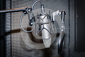 Recording studio interior. Professional the Microphone in recording studio.