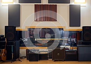 Recording studio, music and musical equipment for broadcast, radio or entertainment industry. Media, instruments and