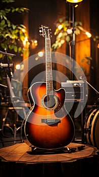 The recording studio room comes alive with the strums of an acoustic guitar.