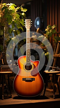 The recording studio room comes alive with the strums of an acoustic guitar.