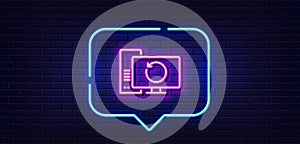 Recovery computer line icon. Backup data sign. Restore information. Neon light speech bubble. Vector