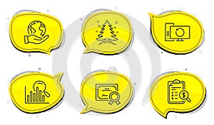 Recovery computer, Search and Christmas tree icons set. Accounting report sign. Backup info, Analytics, Spruce. Vector