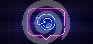 Recovery info line icon. Backup data sign. Restore information. Neon light speech bubble. Vector