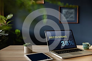 Recovery in Life or Business Concept. Economic Crisis Symbolic. Progressive Bar Loading on Computer Screen