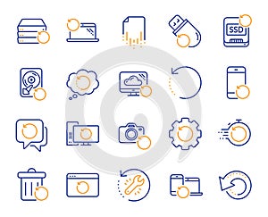 Recovery line icons. Backup, Restore data and recover document. Vector