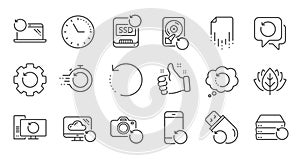 Recovery line icons. Backup, Restore data and recover file. Linear set. Vector