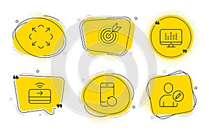 Recovery phone, Maximize and Music making icons set. Target purpose, Contactless payment and Edit user signs. Vector