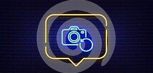 Recovery photo camera line icon. Backup data sign. Restore information. Neon light speech bubble. Vector