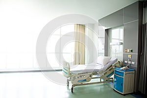 Recovery Room with beds and comfortable medical. Interior of an empty hospital room