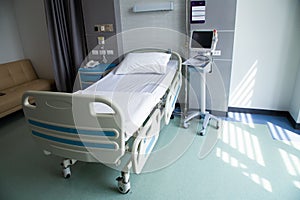 Recovery Room with beds and comfortable medical. Interior of an empty hospital room