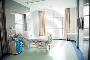 Recovery Room with beds and comfortable medical. Interior of an empty hospital room