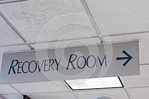 Recovery Room sign on hospital ceiling photo